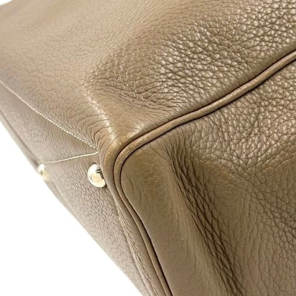 Hermes Victoria 35 □L Engraved Leather Gray-beige Handbag Silver - Picture 7 of 15